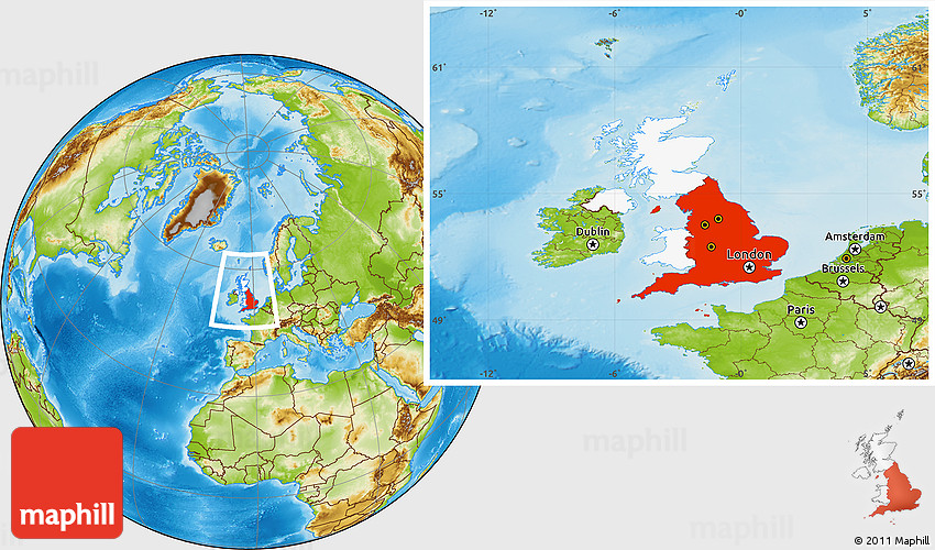 England Place In World Map Physical Location Map Of England, Highlighted Country, Within The Entire  Country