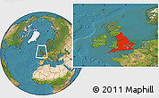 Satellite Location Map of England, within the entire country
