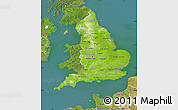 Physical Map of England, satellite outside