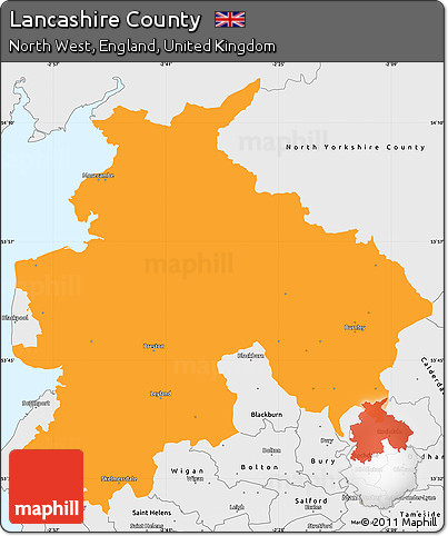 Political Simple Map of Lancashire County, single color outside, borders and labels