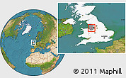Satellite Location Map of Warrington, highlighted country, highlighted parent region