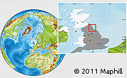 Physical Location Map of Sunderland, highlighted country, highlighted grandparent region