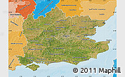 Satellite Map of South East, political shades outside