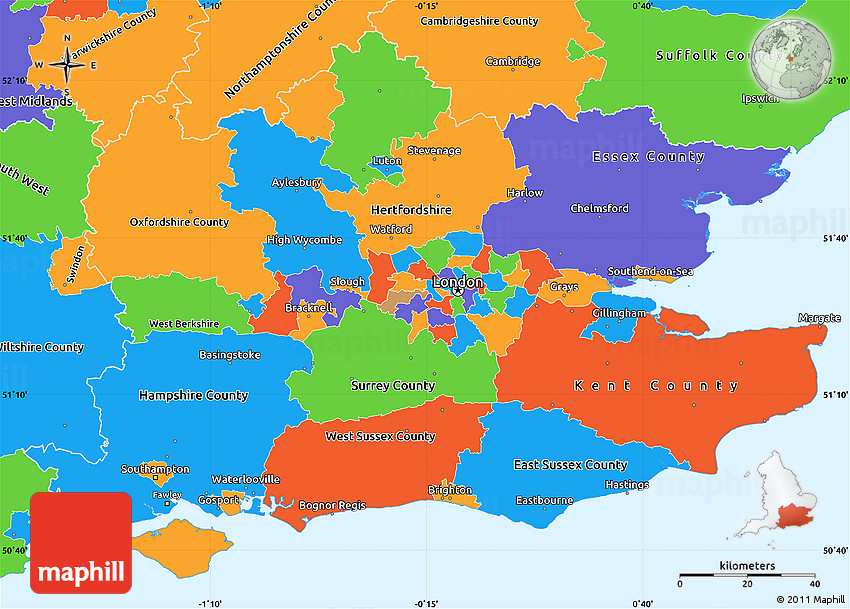 South East England Map Counties Political Simple Map Of South East