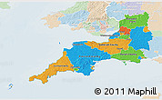 Political 3D Map of South West, lighten