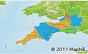 Political 3D Map of South West, physical outside