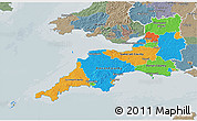 Political 3D Map of South West, semi-desaturated