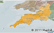 Political Shades 3D Map of South West, semi-desaturated