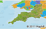 Satellite 3D Map of South West, political outside