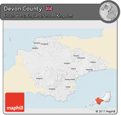 Classic Style 3D Map of Devon County, single color outside