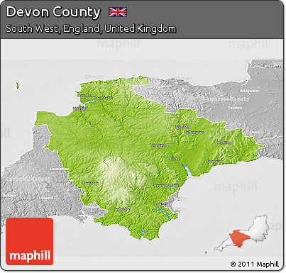 Physical 3D Map of Devon County, lighten, desaturated