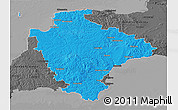 Political 3D Map of Devon County, darken, desaturated