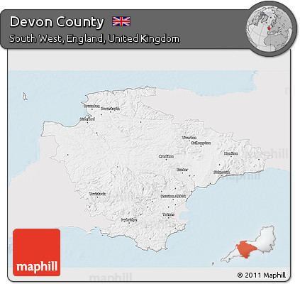 Silver Style 3D Map of Devon County, single color outside