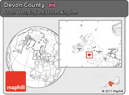 Blank Location Map of Devon County, within the entire country