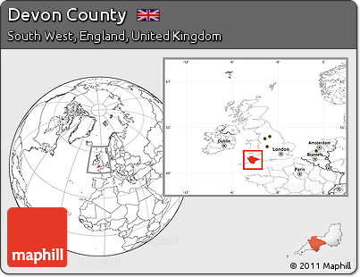 Blank Location Map of Devon County, within the entire country