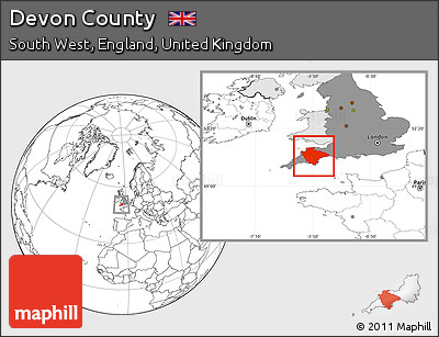 Blank Location Map of Devon County, highlighted country, highlighted grandparent region