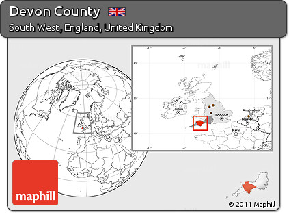 Blank Location Map of Devon County, highlighted parent region, highlighted grandparent region, within the entire country