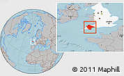 Gray Location Map of Devon County, highlighted grandparent region, hill shading