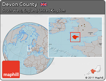 Gray Location Map of Devon County, hill shading