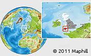 Physical Location Map of Devon County, highlighted country, highlighted grandparent region, within the entire country