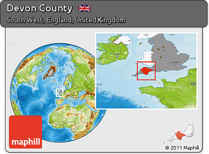 Physical Location Map of Devon County, highlighted country, highlighted grandparent region