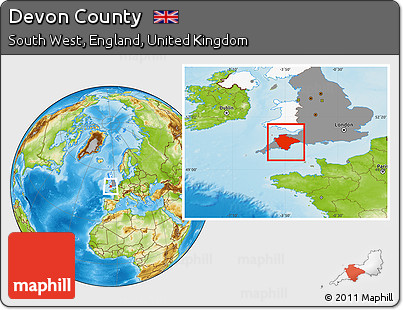 Physical Location Map of Devon County, highlighted country, highlighted grandparent region