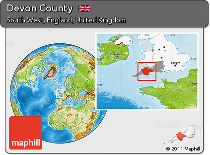 Physical Location Map of Devon County, highlighted country, highlighted parent region