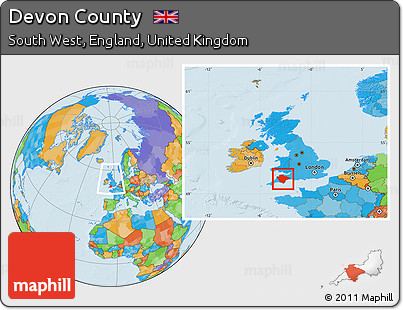 Political Location Map of Devon County, within the entire country
