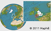 Satellite Location Map of Devon County, highlighted parent region, highlighted grandparent region, within the entire country