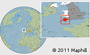 Savanna Style Location Map of Devon County, highlighted country, highlighted grandparent region, hill shading