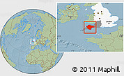 Savanna Style Location Map of Devon County, highlighted parent region, highlighted grandparent region, hill shading