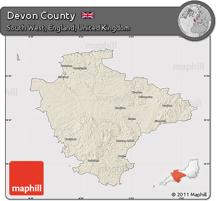 Shaded Relief Map of Devon County, cropped outside