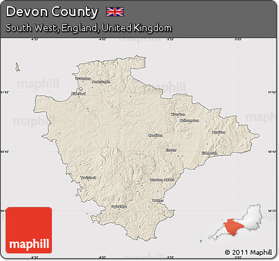 Shaded Relief Map of Devon County, cropped outside