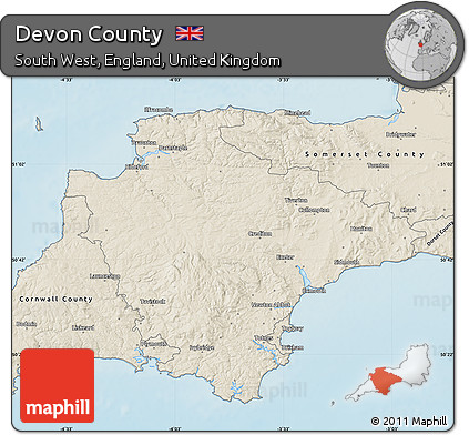 Shaded Relief Map of Devon County