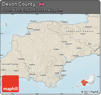 Shaded Relief Map of Devon County