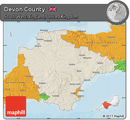 Shaded Relief Map of Devon County, political outside