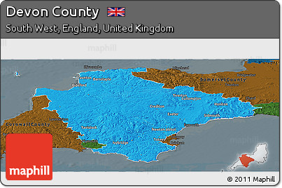 Political Panoramic Map of Devon County, darken