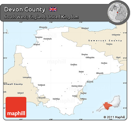 Classic Style Simple Map of Devon County
