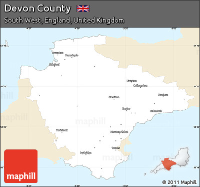 Classic Style Simple Map of Devon County, single color outside