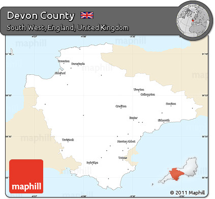Classic Style Simple Map of Devon County, single color outside