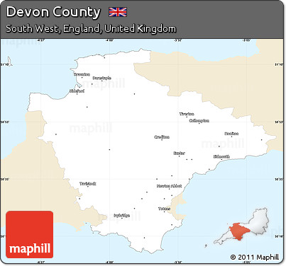 Classic Style Simple Map of Devon County, single color outside