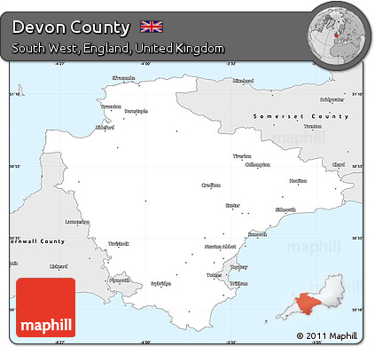 Silver Style Simple Map of Devon County