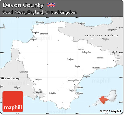 Silver Style Simple Map of Devon County
