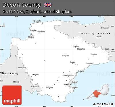 Silver Style Simple Map of Devon County