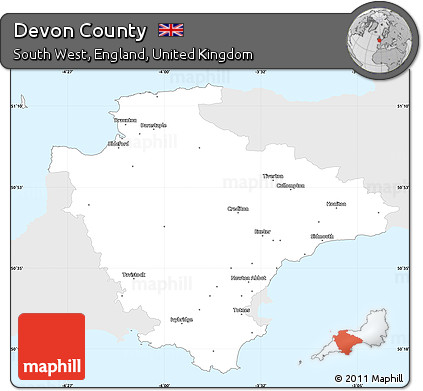 Silver Style Simple Map of Devon County, single color outside
