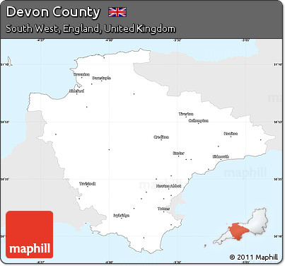Silver Style Simple Map of Devon County, single color outside