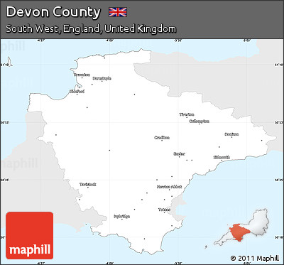 Silver Style Simple Map of Devon County, single color outside