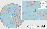 Gray Location Map of Isles of Scilly, highlighted grandparent region, hill shading