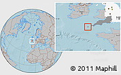 Gray Location Map of Isles of Scilly, highlighted parent region, highlighted grandparent region, hill shading