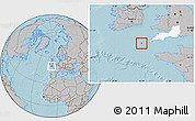 Gray Location Map of Isles of Scilly, highlighted parent region, hill shading